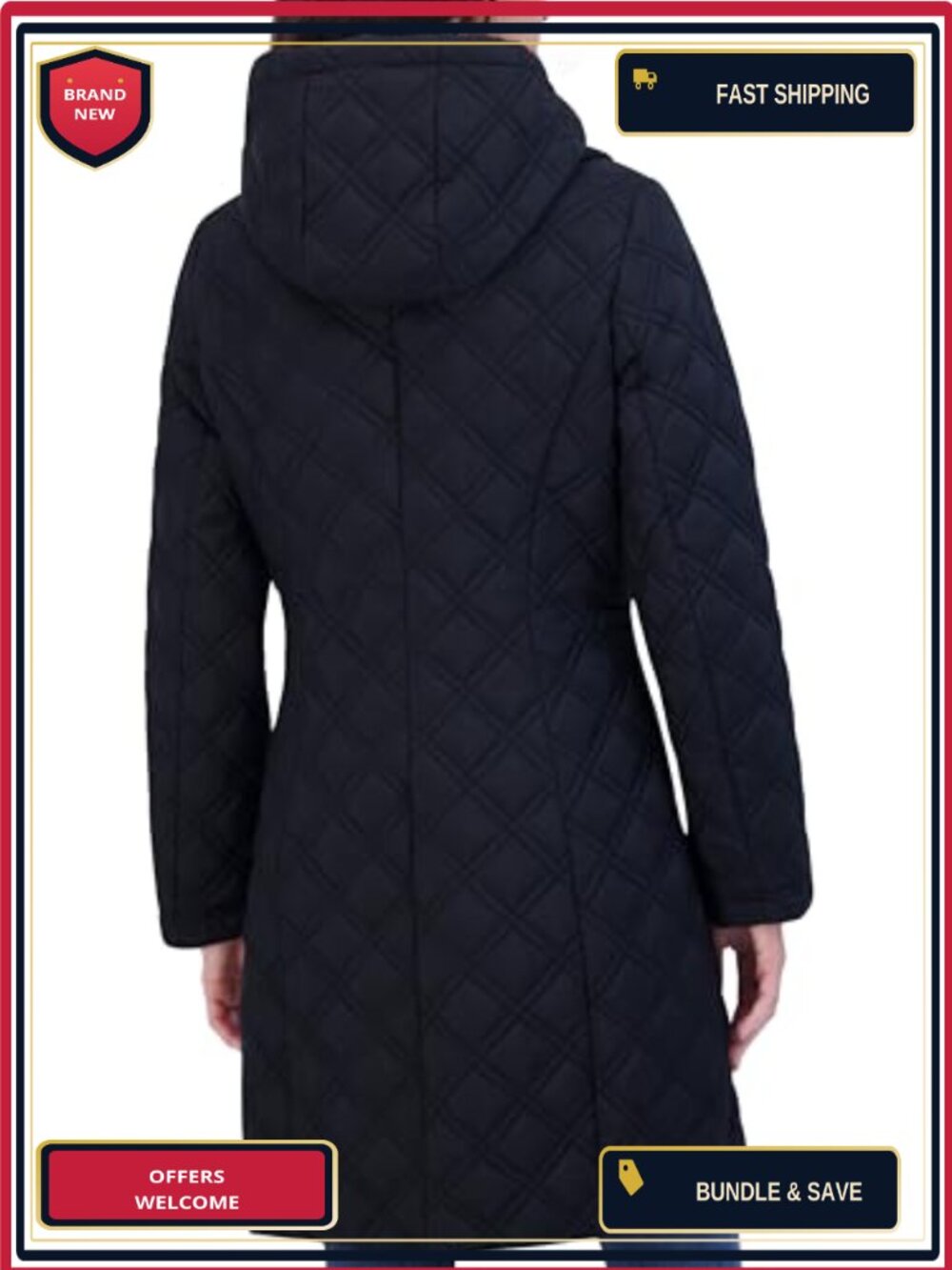 Women's Quilted Jacket Silky Taffeta Water-Resistant Long Sleeve Zip Front - Picture 2 of 4